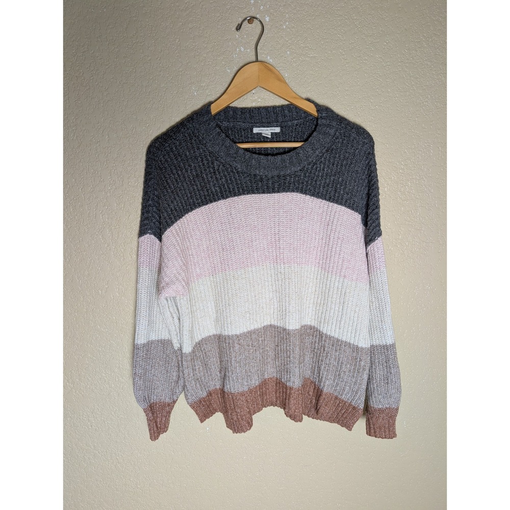 American Eagle Womens Small Colorblock Chunky Knit Sweater Cozy y2k Casual